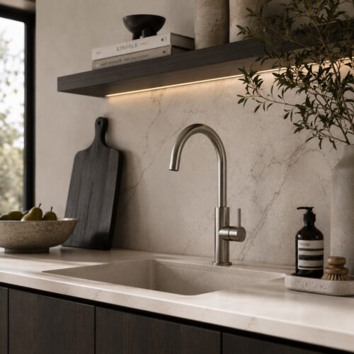 Grifo de cocina alto color canón en acero inoxidable 316L resistente y duradero