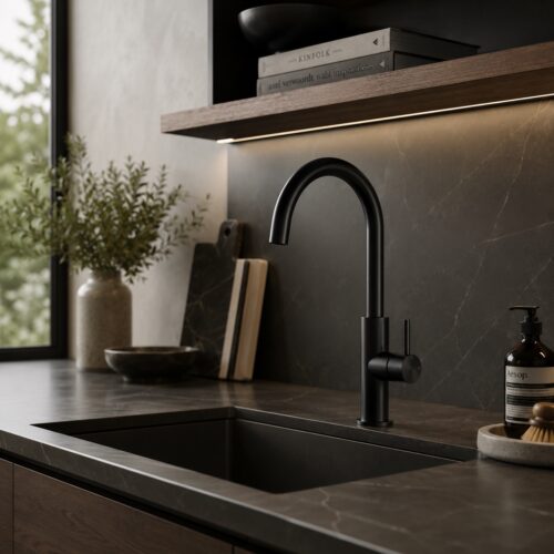 Grifo de cocina alto negro en acero inoxidable 316L resistente a la corrosión