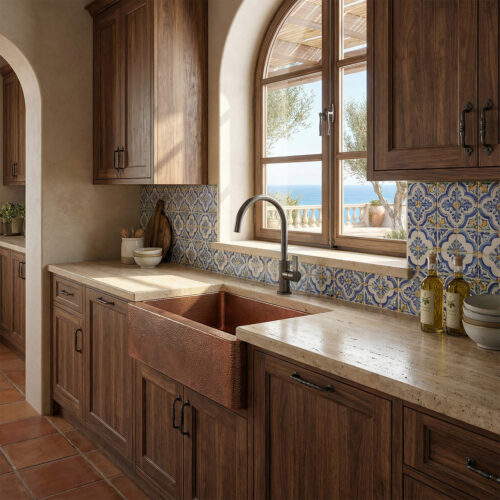 Grifo de cocina color canón en acero inoxidable 316L diseno bajo y duradero