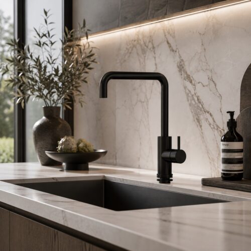 Grifo para cocina color negro en acero inoxidable 316L resistente y duradero