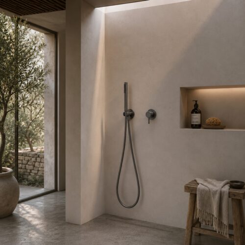 Kit rociador ducha a pared acero inox 316L color canna fucile