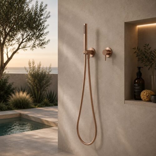 Kit doccino a muro oro rosa in acciaio inox 316L anticorrosione