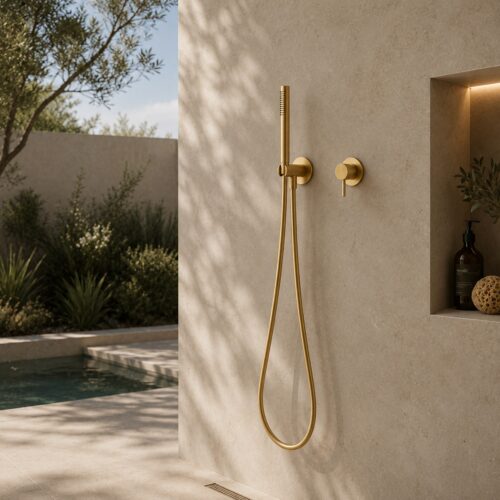 Kit doccino a muro oro in acciaio inox 316L anticorrosión marina