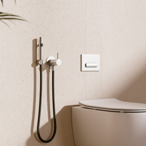 Set flexible acero inoxidable 316L para WC y bidet con toma de pared y ducha