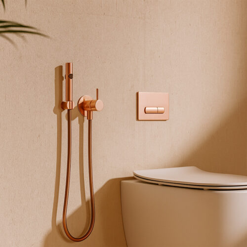Set flexible para WC y bidet en acero inoxidable 316L color oro rosa incluye toma pared