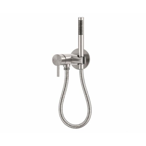 Kit mezclador mural con ducha y flexible de acero inox 316L satinado inox