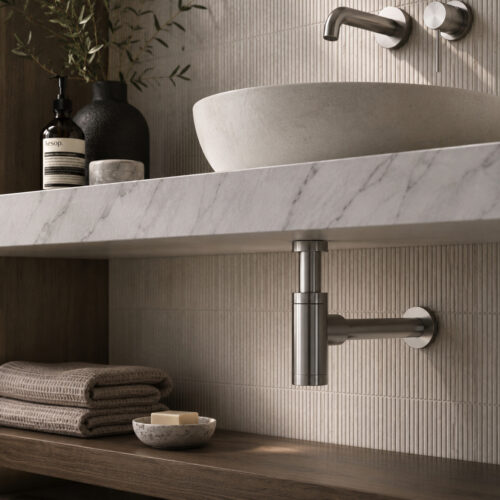 Sifón desagüe para lavabo-bide color canón de fusil acero inox 316L