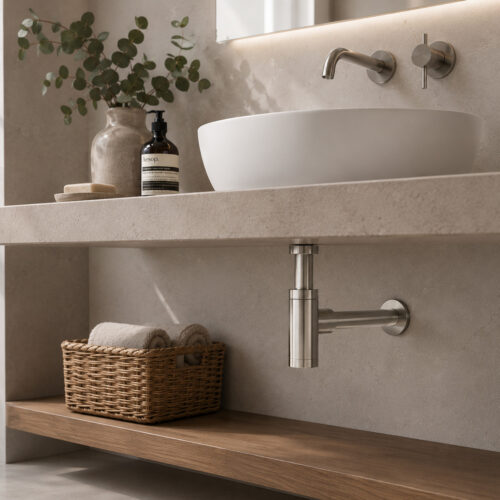 Sifón compacto para desagüe de lavabo y bide inox acero inoxidable 316L