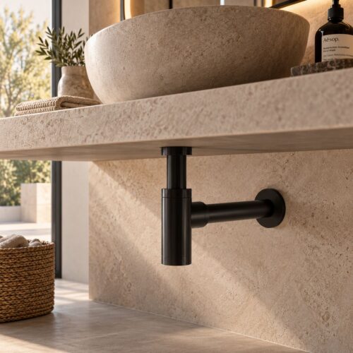 Sifón de desagüe negro para lavabo o bide acero inoxidable 316L