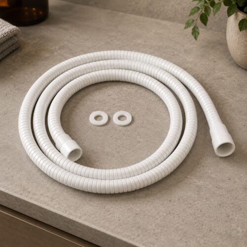 Tubo flexible blanco para ducha en acero inox 316L resistente y duradero
